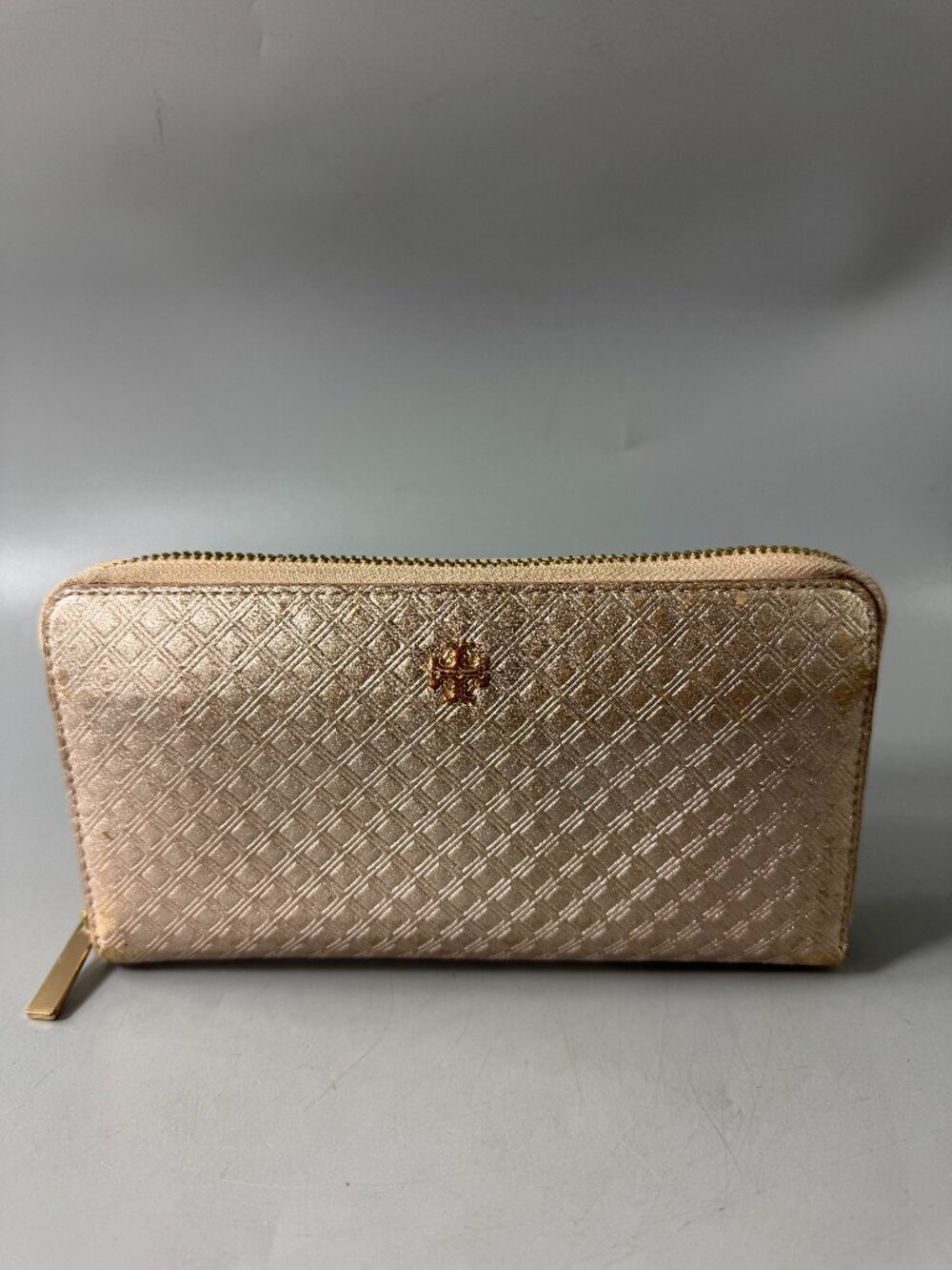 Tory Burch Rose Gold Diamond Quilted Leather Fleming Continental Wallet